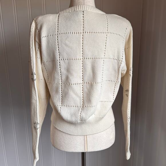 Vintage 90s Cottagecore Eyelet Floral Cardigan S - Picture 7 of 8